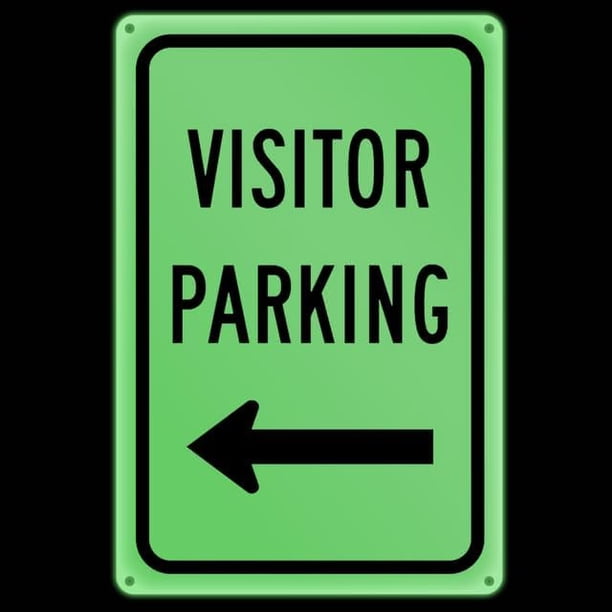 Letrero de estacionamiento para visitantes que brilla en la oscuridad con flecha izquierda de 8 x 12 pulgadas - Letreros luminosos de acrílico resistente - Para una visibilidad de 50 pies