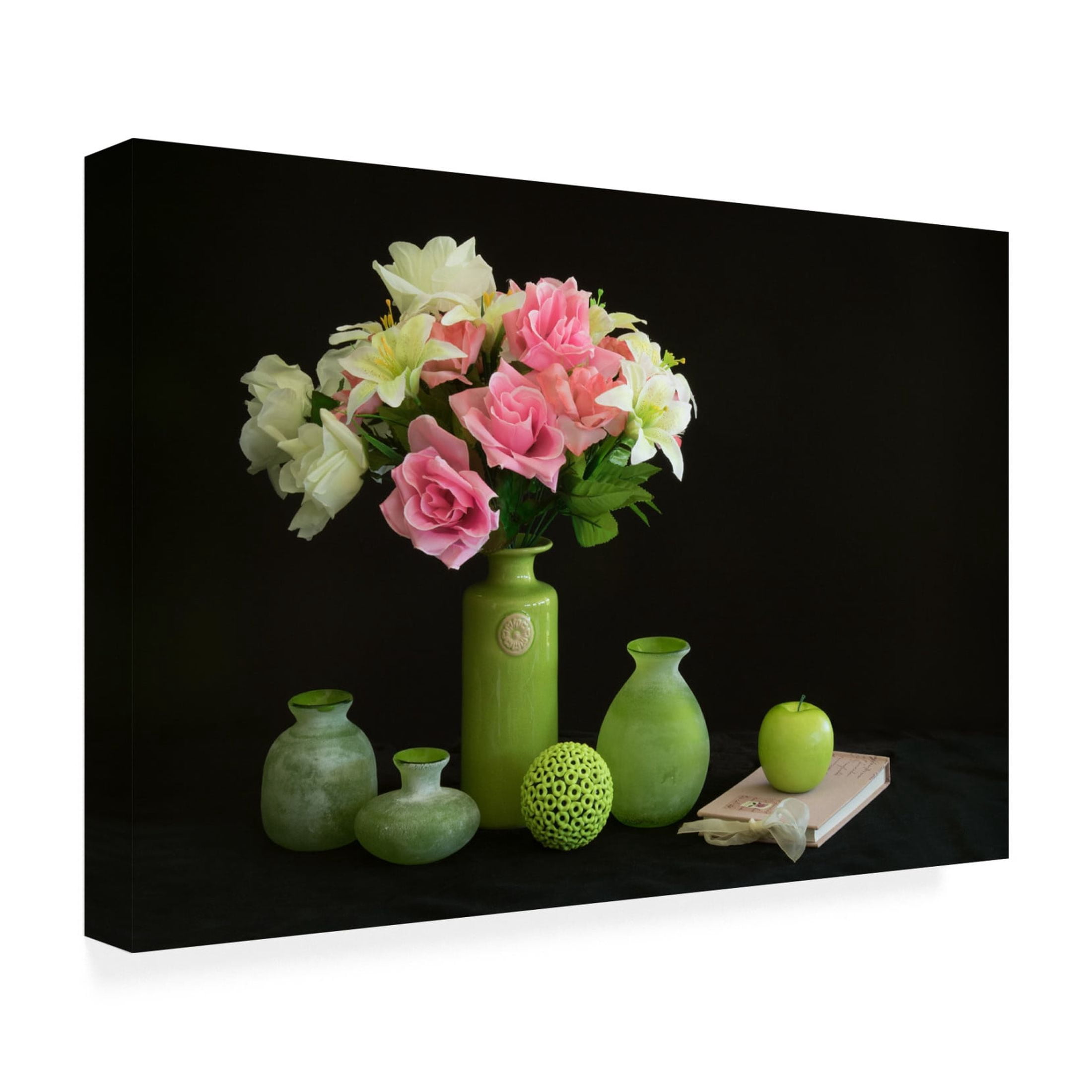 Canvas Wall Art - Jacqueline Hammer 'Roses And Apple' Wall Art for Living Room, Bedroom, or Office Décor by Trademark Fine Art - 19 x 12 Inches