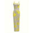 thumbnail image 5 of Vibrant Yellow Floral Print Women's Bodycon Dress | Sleeveless, Stretchy, Machine-Washable, Elegant Round Neck | All-Season Casual & Formal Wear, Medium Elasticity, 5 of 8