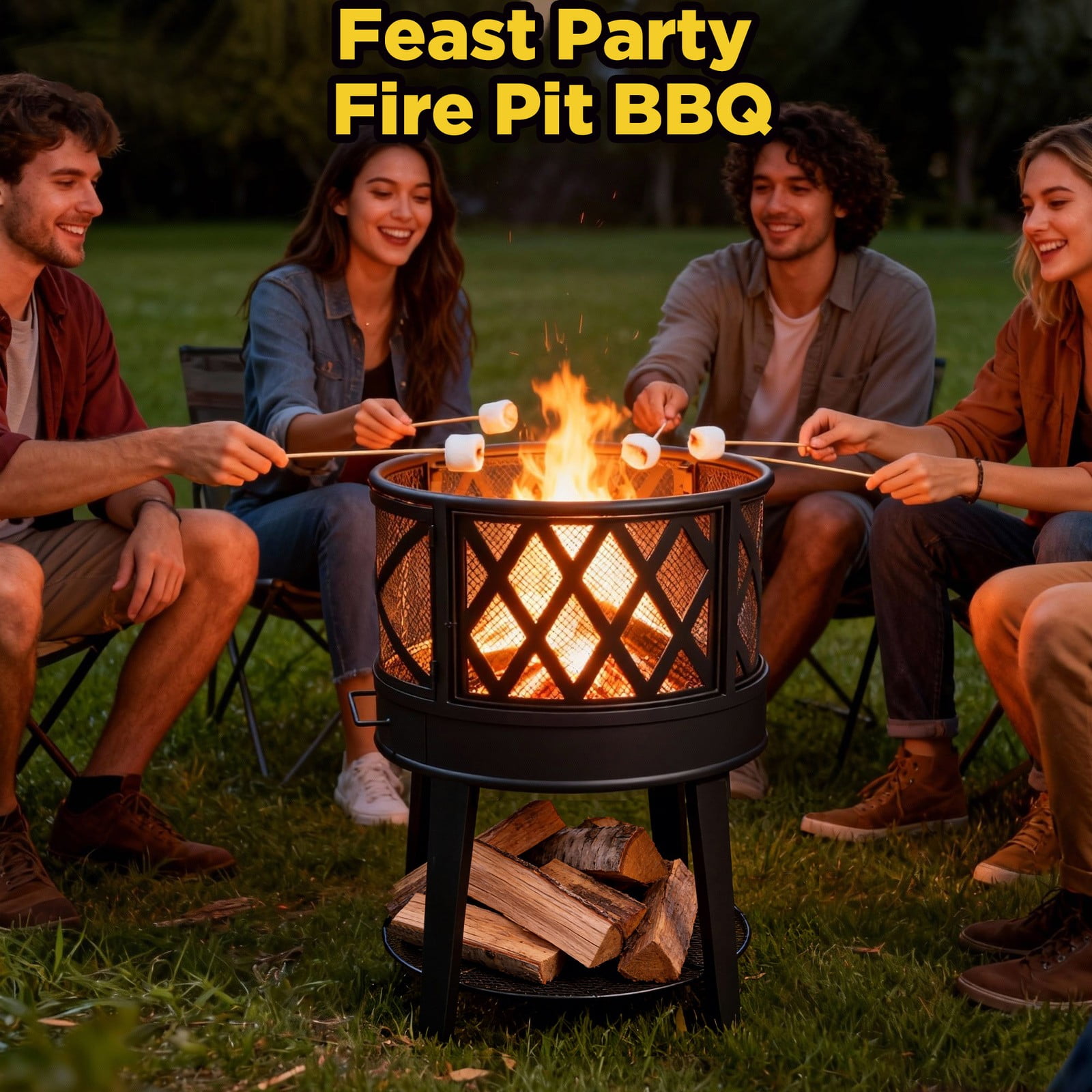 2-in-1 Wood Burning Fire Pit & BBQ Grill with Cover & Poker - Outdoor for Patio