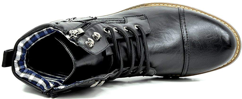  Men's Motorcycle Boots Army Backpacking Leather Mid-Calf High  Men Military Tactical Combat Boot Buckle Lace Up Waterproof British Metal  Military Motorcycle Biker Riding Punk Rock Shoes Black 5.5