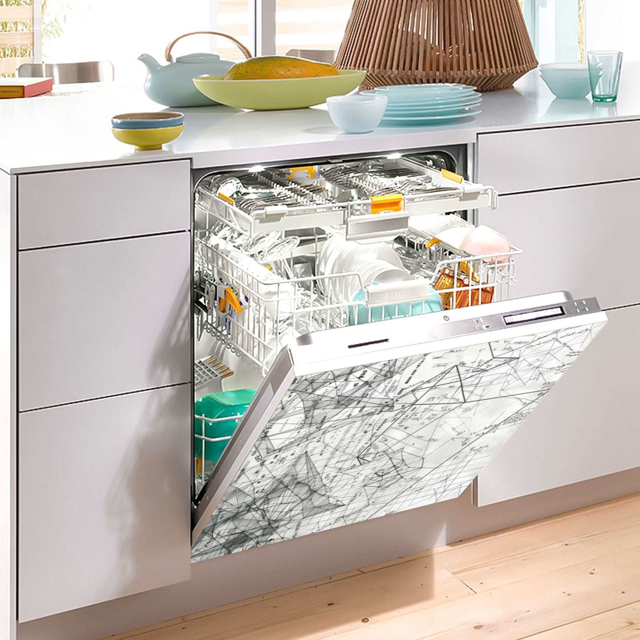 Dishwasher Magnetic Sticker 23x26 Inch Refrigerator Magnetic Sticker Washing Machine Magnetic Sticker Kitchen Panel Magnetic Sticker Home Decor Black Line Calculation Problem