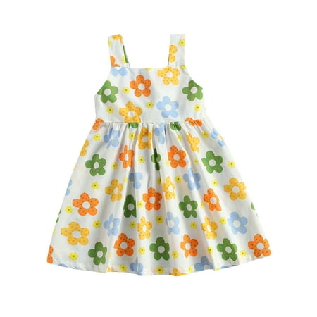 

One Opening Toddler Baby Girl Flower Print Sleeveless Sling Dress Summer Dress