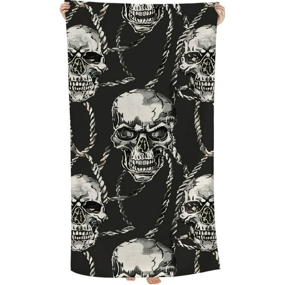 PHYHOO Skull Pattern Microfiber Beach Towel, Halloween Skeleton Large Oversized Beach Towel Lightweight Quick Dry Soft Absorbent Bath Towel, Sand Free Towel for Swimming Travel Sports 30x60in