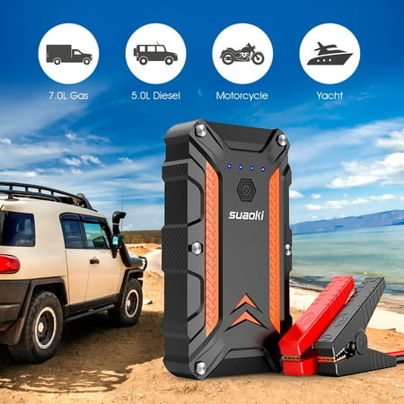 SUAOKI 1000A Peak Portable Car Jump Starter Quick Charge 3.0 (up to 7.0L Gas or 5.0L Diesel Engine) Auto Battery Booster Power Bank with Smart Clamps 18W Type C Input & Output and LED