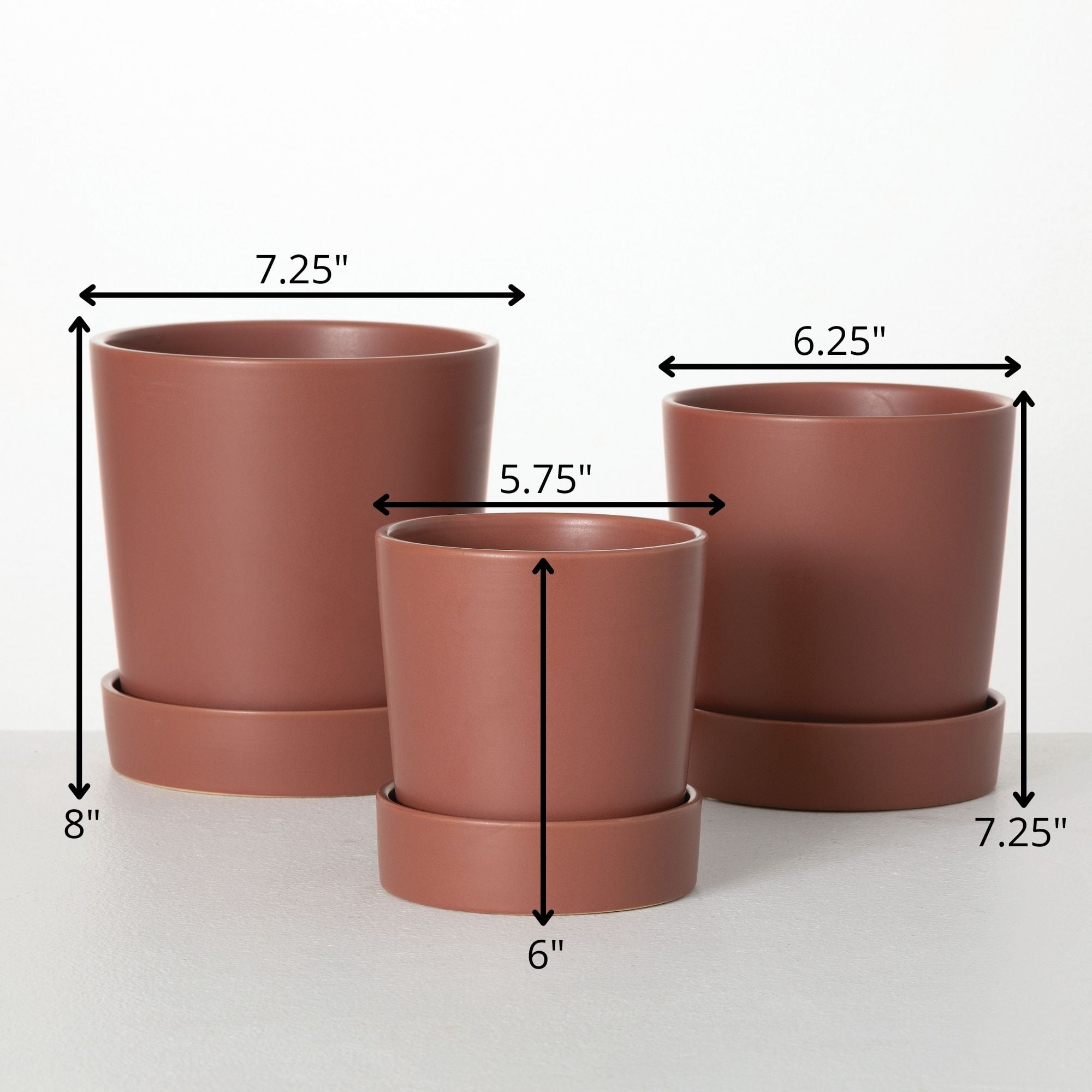 Sullivans 8.25", 7.25" & 6" Rust Planter With Saucer Set of 3, Ceramic