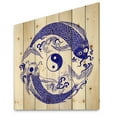 thumbnail image 2 of Designart 'Blue Chinoiserie Koi Fish II' Traditional Print on Natural Pine Wood, 2 of 5