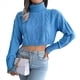 thumbnail image 2 of Suéter Corto de Cuello Alto para Mujer, Suéter de Punto, Jersey de Larga con Cuello Redondo, Tops. Azul M, 2 of 10