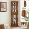 thumbnail image 2 of 70" Corner Curio Cabinet with LED Lights, Glass Display Shelf with Doors and 4 Adjustable Shelves, Vintage Storage Rack for Living Room, Office, Bar, Oak, 2 of 9