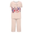 thumbnail image 5 of Cavosen Two Piece Pajama Sets for Women Button Front Pleated Soft Nightwear Short Sleeve Round Neck Pullover Shirts Capri Sleepwear Floral Print Loungewear with Pocket Brown XL, 5 of 5