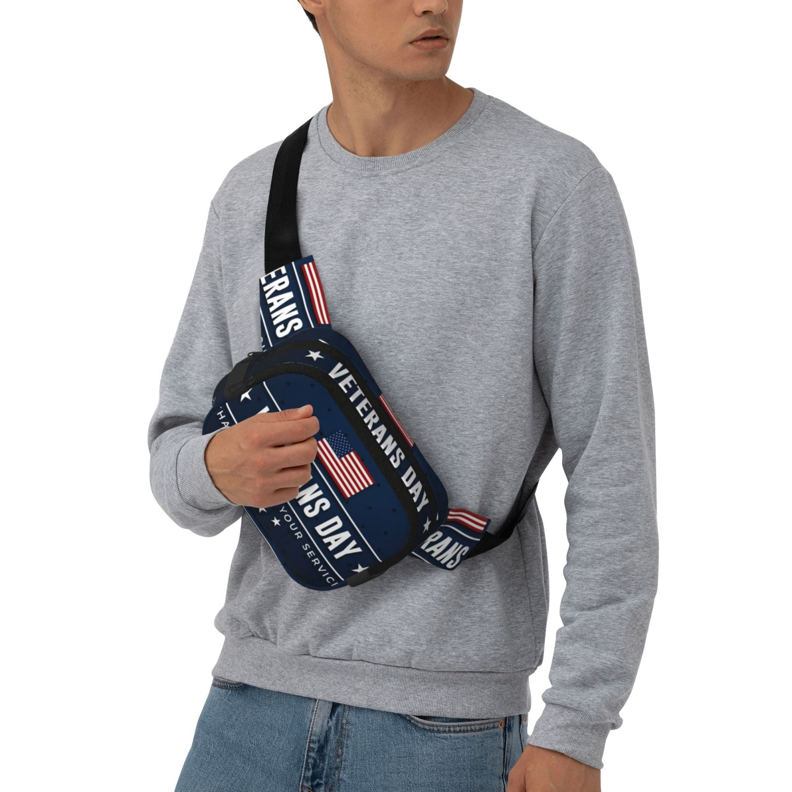 Picia Happy Veterans Day Print Square Double-Layer Waist Bag Mini Adjustable Waist Belt Bag Exercise Running Travel Hiking