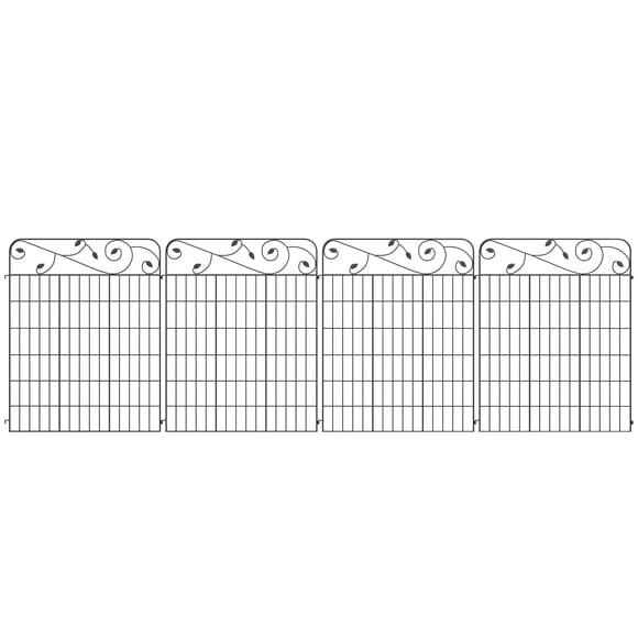 Black Metal Garden Fence Panels - 4 Pack Outdoor Border Edging for Yard, Patio & Lawn Decor - 138.6" x 43.3"