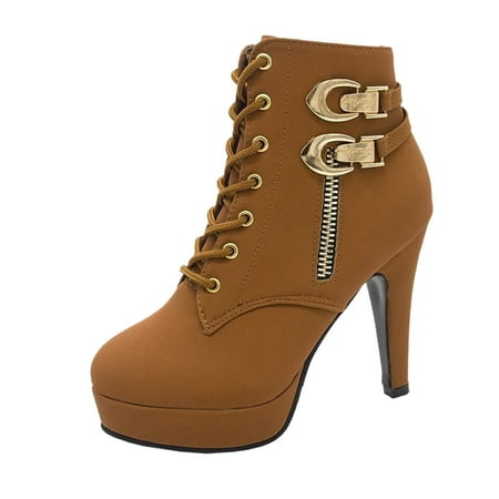 

autumn winter shoes High Heels Chunky Short Women s Fashion Zipper Boots Breathable Shoes Retro Women s High Heels