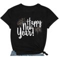 thumbnail image 4 of Bibifish Womens T-Shirt Black Happy New Year Graphic Print Short Sleeve Soft Crew Neck tee Relaxed Fit Casual Holiday Party Festive Stylish top, 4 of 4