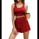 thumbnail image 3 of Conjuntos de Dos Piezas de Verano 2025: Top Corto de Salón A Juego, Pantalones Cortos de Cintura Alta. Rojo Vino M, 3 of 9