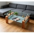 Coffee Table with Wood Tube Legs, Rectangle Glass Coffee Table Modern ...
