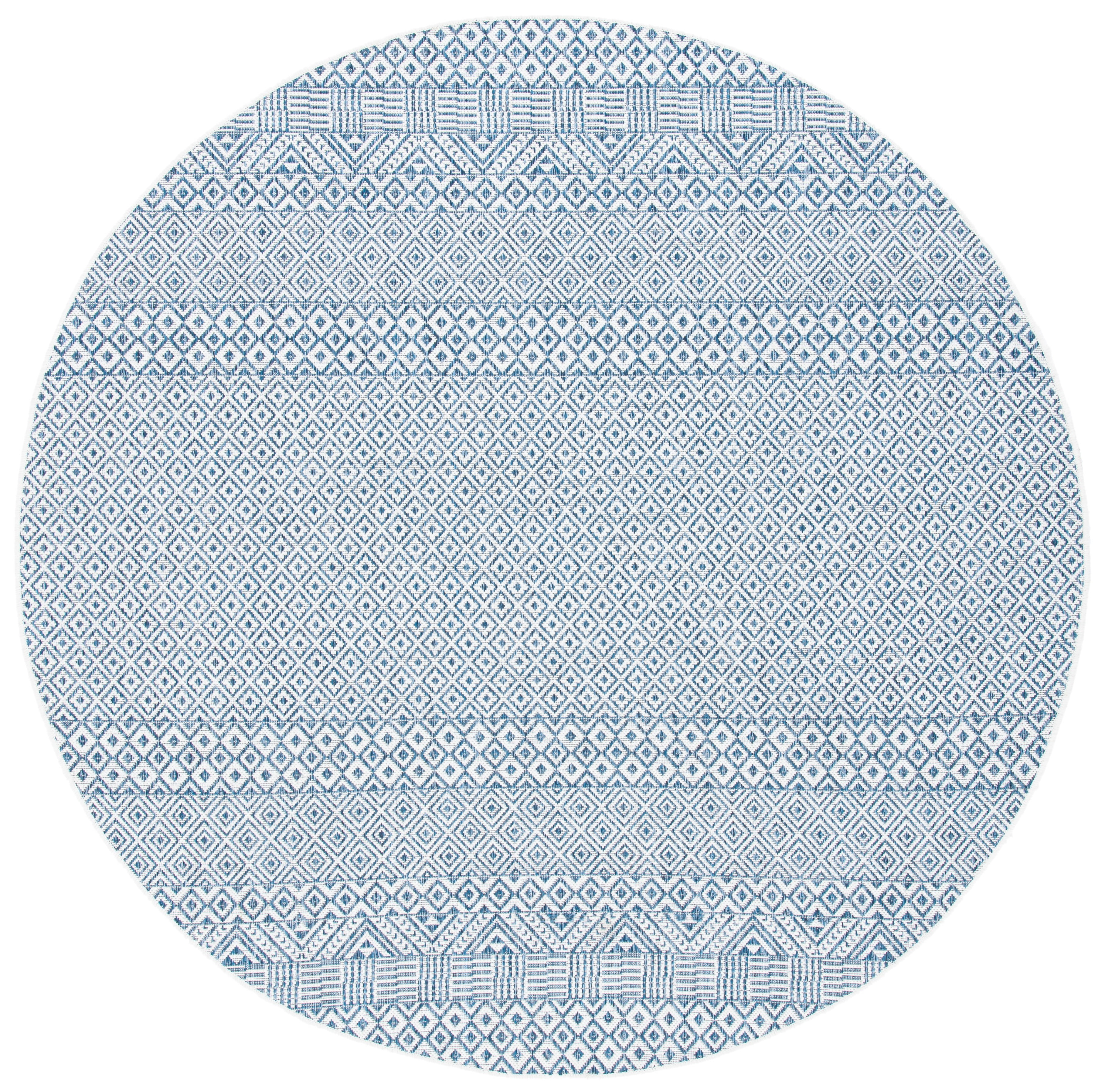 SAFAVIEH Courtyard Evander Geometric Indoor/Outdoor Area Rug, Blue/Navy, 5'3" x 5'3" Round