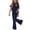 Navy, variant on Girls Floral Clothing Set Teen 2 Piece Outfits Crewneck Oversized Short Sleeve Tops Flare Pants Sets School Loose Gray 9-10 Years
