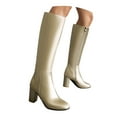thumbnail image 3 of Xiaoxatg Women's Mid-Calf Boots Square Toe Side Zipper Heel Knee High Boots for Fashion-Forward Women 11.5 Gold, 3 of 9