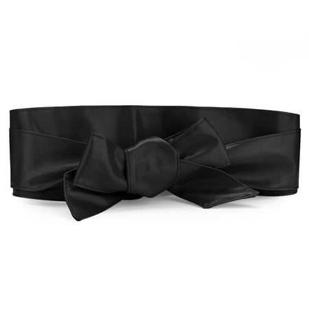 Women Self Tie Faux Leather Wide Obi Sash Waist Belt Wrap Band 2.2M ...