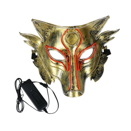 Halloween LED Glowing Mask Wolf Head Night Mask Halloween Cosplay Face Cover (Without Battery)
