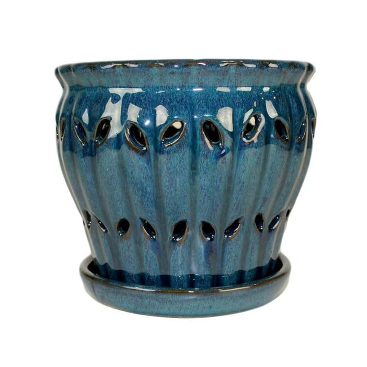 6" Pinwheel Fluted Ceramic Orchid Pot by rePotme (Teal Jade) Walmart