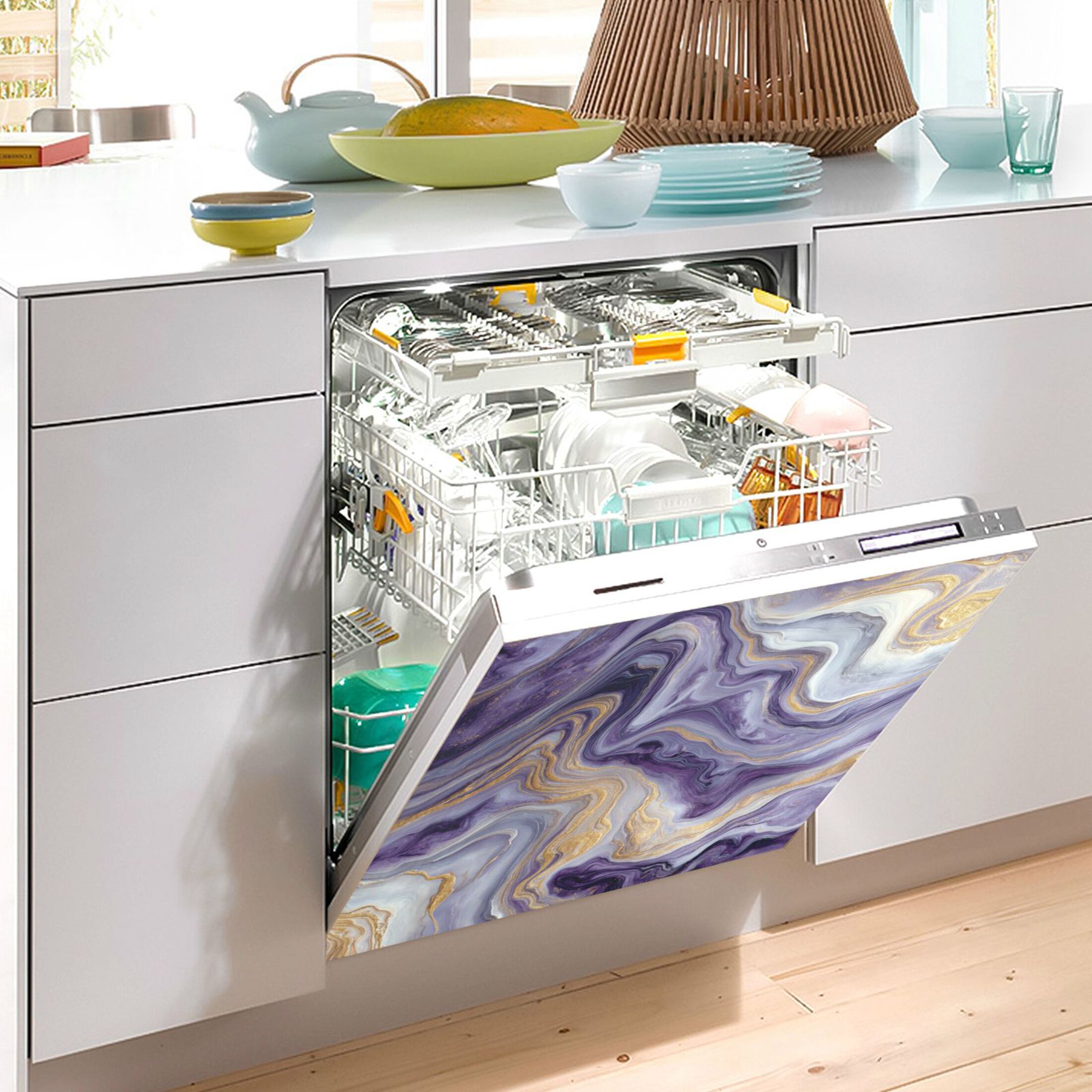 Dishwasher Magnetic Refrigerator Magnet Cover Sticker Home Decorative 23"x26" Purple Marble Pattern