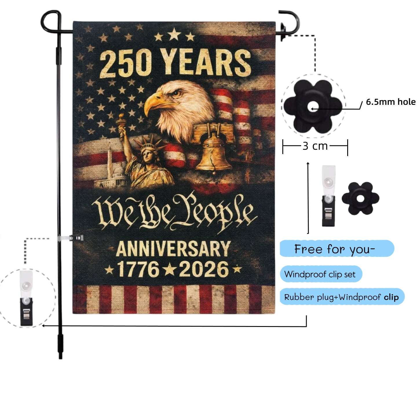 10pcs 250th Anniversary Flag 250 Years Anniversary Flags WE THE PEOPLE 1776-2026 Patriotic Flags for Outdoor Lawn Garden Decor Doubleside Linen