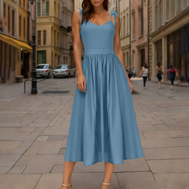 LOVZFMLL Dresses Women's Spring/summer Fashion Vacation Two Short-sleeved Crew-neck Dresses