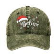 thumbnail image 2 of Baseball Caps For Unisex Vintage Washed Soft Crown Christmas Hat Believe Snowflake Santa Embroidery Sun Shading Headwear, 2 of 6