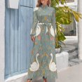 thumbnail image 4 of Elegant Swan Floral Print Women's Long Dress Long Sleeves Dress Vintage Dresses Party Maxi Dress High Waist Dress, 4 of 4