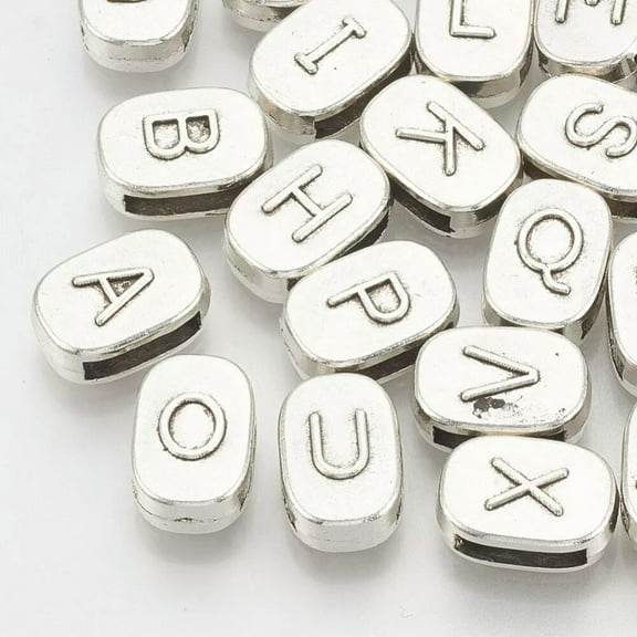 U8MO 50 Letter Beads Alphabet Beads Silver Bulk Beads Wholesale Metal 12mm Slide Oval