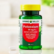 Spring Valley Potassium Dietary Supplement Caplets for Heart Health, 99 mg, 100 Count