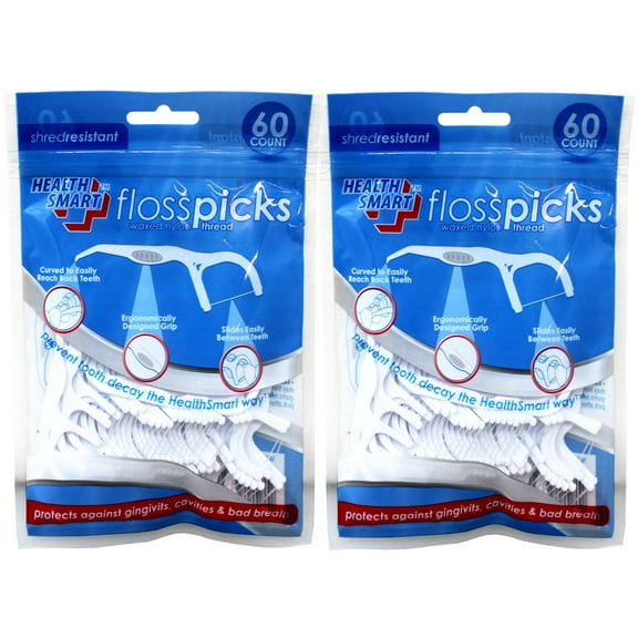 2 Pack - Health Smart Floss Picks, Slides Easily Between Teeth, 60 Count