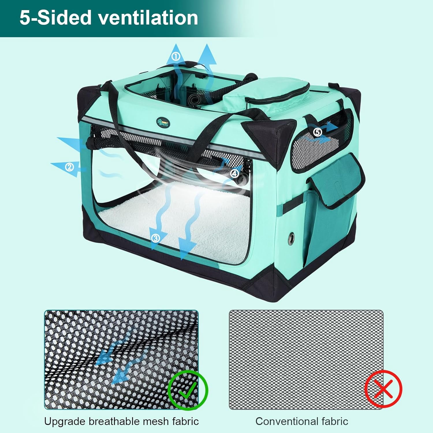 Large   for 2 Cats Small Dogs, 24 Inches Collapsible Soft Dog Crate for Car Travel, Portable  with Soft Mat