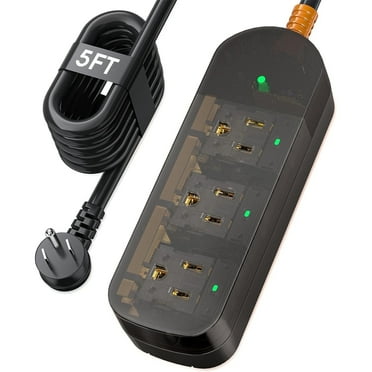 Weatherproof Power Strip, Transparent Surge Protector with 3 Wide Outlets, 1875W/15A, 5FT Flat Plug Outdoor Extension Cord, IPX6 Rated for Indoor/Outdoor Use, UL & FCC Listed