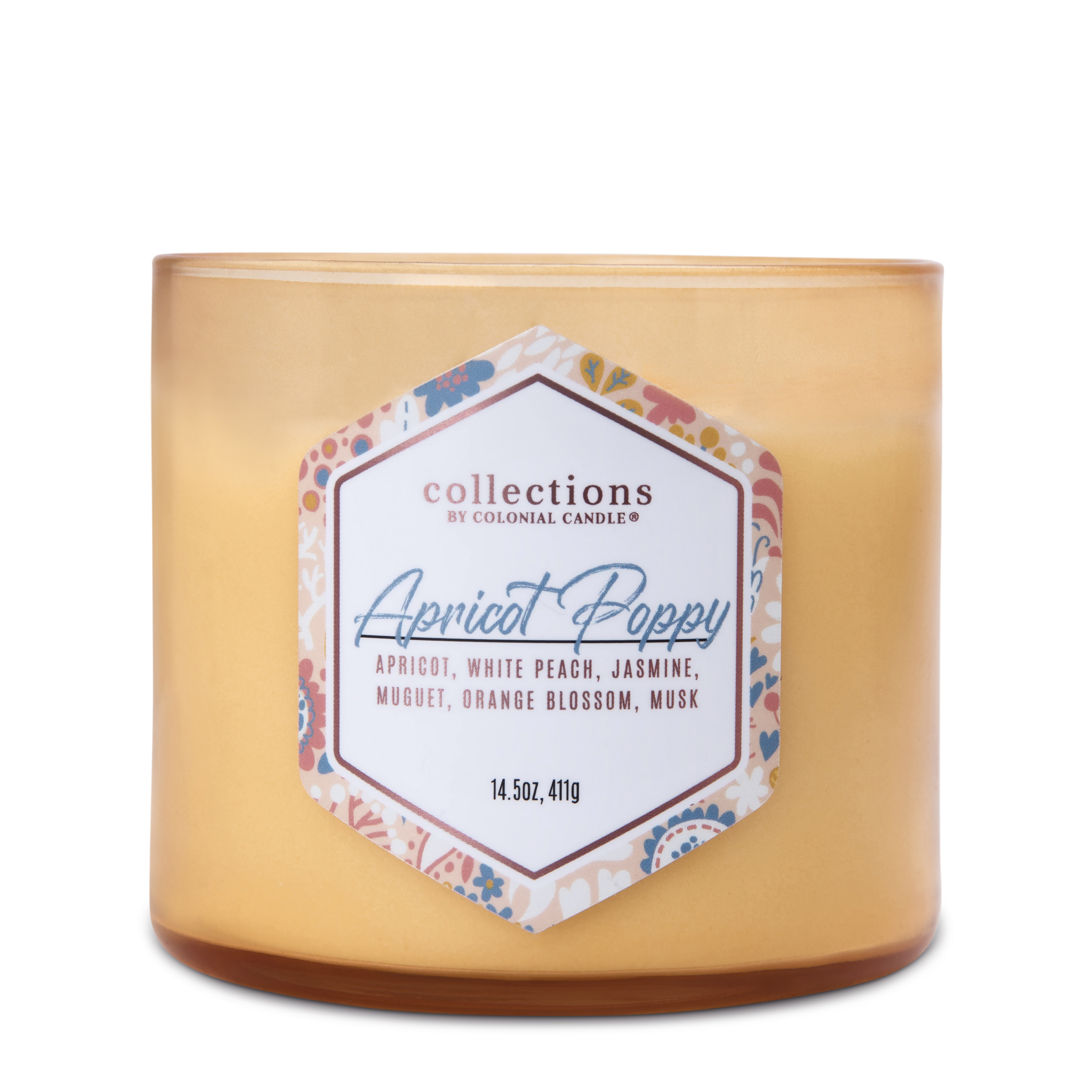 Colonial Candle Apricot Poppy Scented Jar Candle, 3 Wick, Yellow, 14.5 oz - Up to 60 Hours Burn