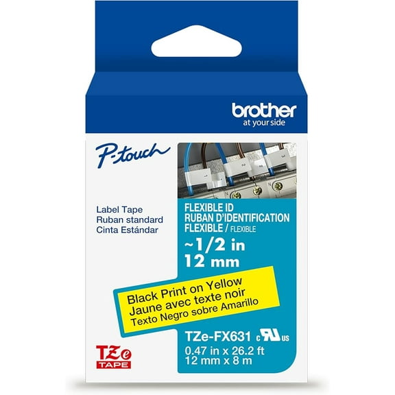 Brother TZeFX631 Laminated Flexible ID Black on Yellow 1/2 Inch Tape