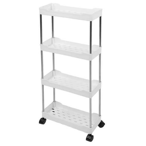 Slim Rolling Storage Cart, 4 Tier Bathroom Organizer Mobile Shelving Unit with 4 Smooth Wheels and 4 Side Hooks, Rolling Utility Cart Slide Out Organizer for Closets, Kitchens