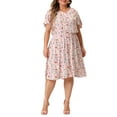 thumbnail image 2 of GRACE & GRANDEUR Women's Plus Size Dress Flare Short Sleeves Floral Peplum Summer Midi Dress 4X Light Pink, 2 of 6