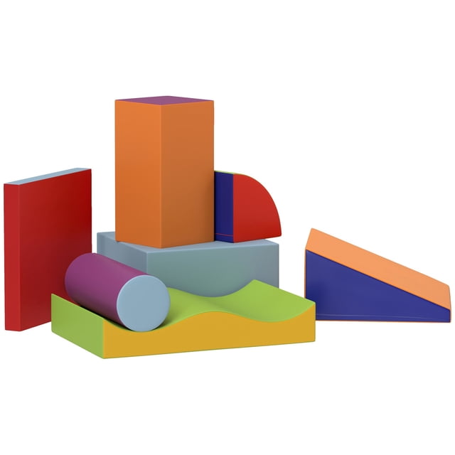 Soozier 7-Piece Soft Play Foam Climbing Blocks - Multi-Color Modular Gym Set for Indoor Play & Early Development, 15.7" x 15.7"