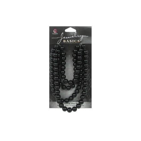 Long Strand Pearls - Cousin Bead Strand Glass 8mm Pearl Black 90pc