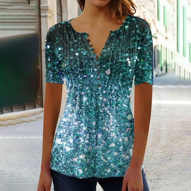 SMihono Hauts pour Femmes Été Chic Décontracté Mode Femme Décontracté Imprimé Col Rond Ample Manches Courtes T-shirt Haut Blouse Chandail Oversize T-shirt pour Femmes