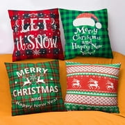 BININBOX Christmas Decor Pillow Covers 18x18 Inch Set of 4, Xmas Red and Green Buffalo Plaid Deer Pillow Cases Linen Throw Pillow Covers for Sofa Couch Bed Decorations