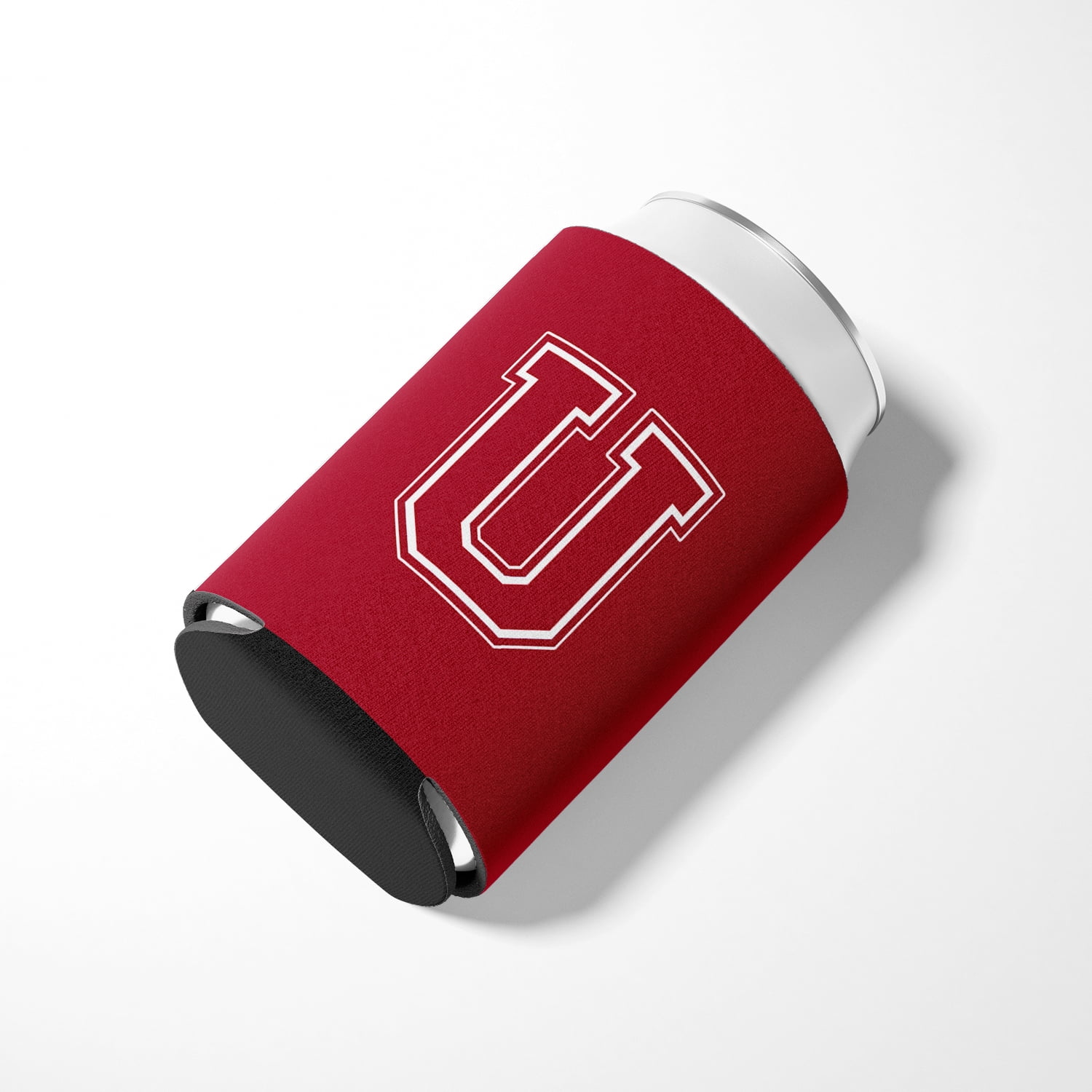 Letter U Initial Monogram - Maroon and White Can or Bottle Beverage Insulator Hugger