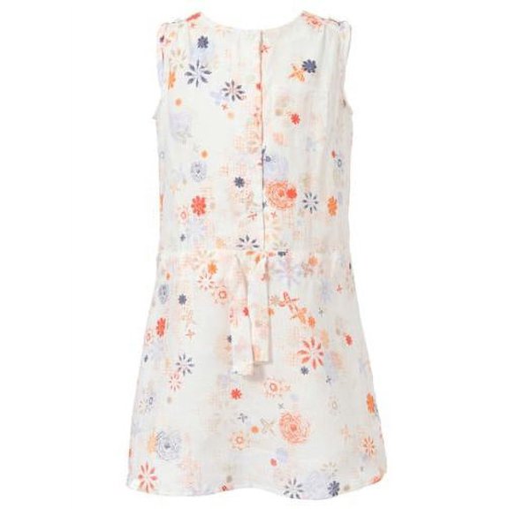 Girls White Sleeveless High Neck Floral Printed Dress 9/10