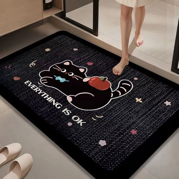 Black Cat Door Mat Welcome Entryway Rug Soft Non-Slip Floor Mat Low Pile Throw Washable Area Rug for Bedroom, Bathroom, Kitchen, Front Door Entry Entrance(35.4'' x 23.6'')