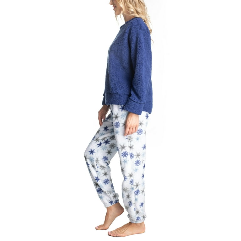 Muk Luks Women s and Women s Plus Sherpa Plush Pajama Set Navy