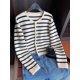 thumbnail image 3 of Suéteres de punto a rayas con cuello redondo para mujer, cárdigan informal de manga larga, Tops cortos de estilo coreano, primavera y otoño, nuevo, 3 of 5