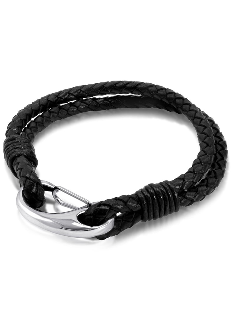 Oxford Ivy Braided Double Strand Leather Bracelet with a Stainless Steel Clip Clasp